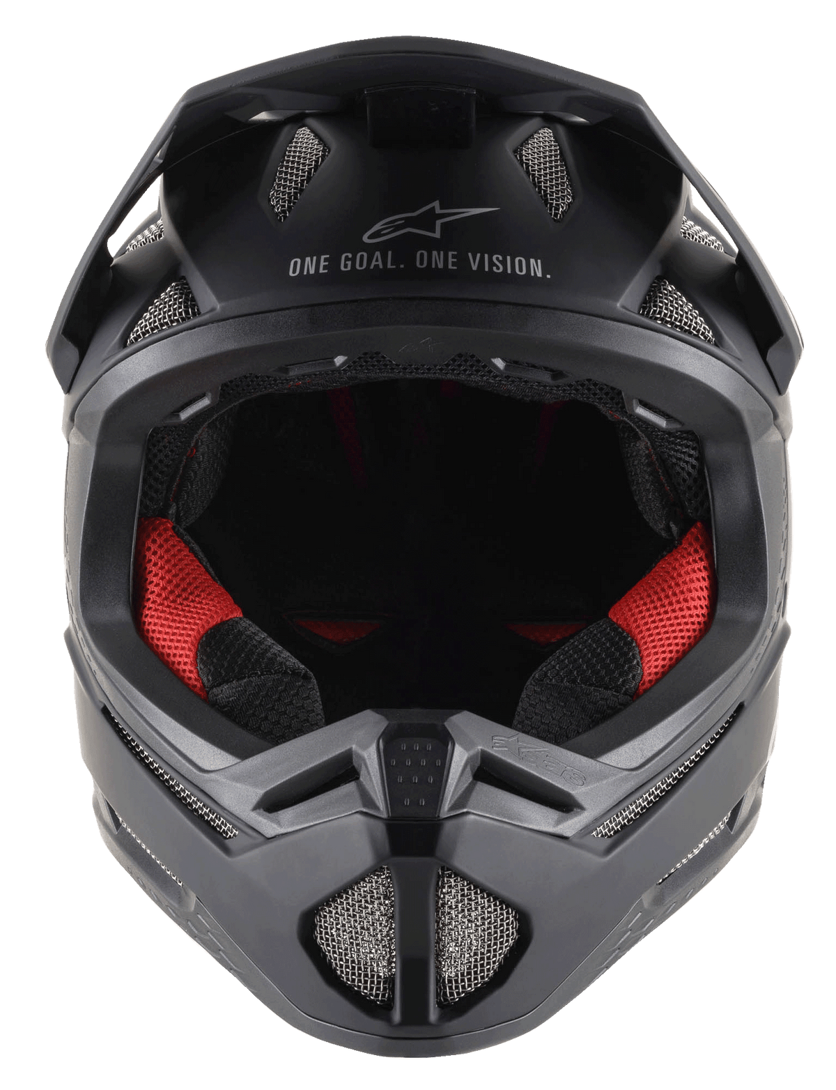 Missile Tech Solid Helm in mat zwart, full-face MTB-helm met rode padding en mesh ventilatieopeningen.