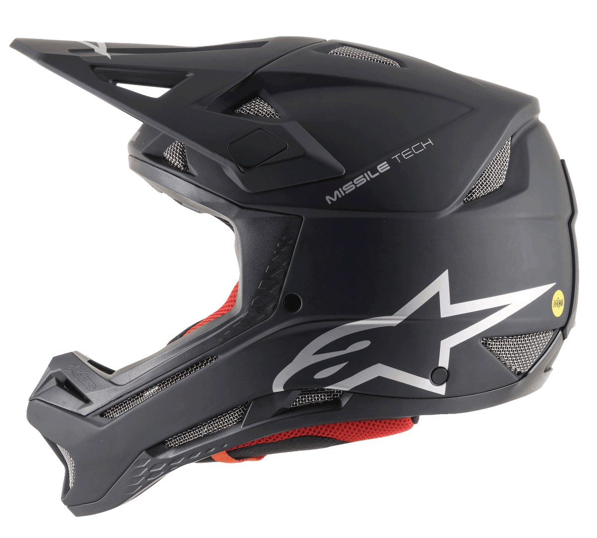 Alpinestars Missile Tech Solid Helm in zwart mat, full-face downhill MTB-helm met MIPS-bescherming en meshventilatie.