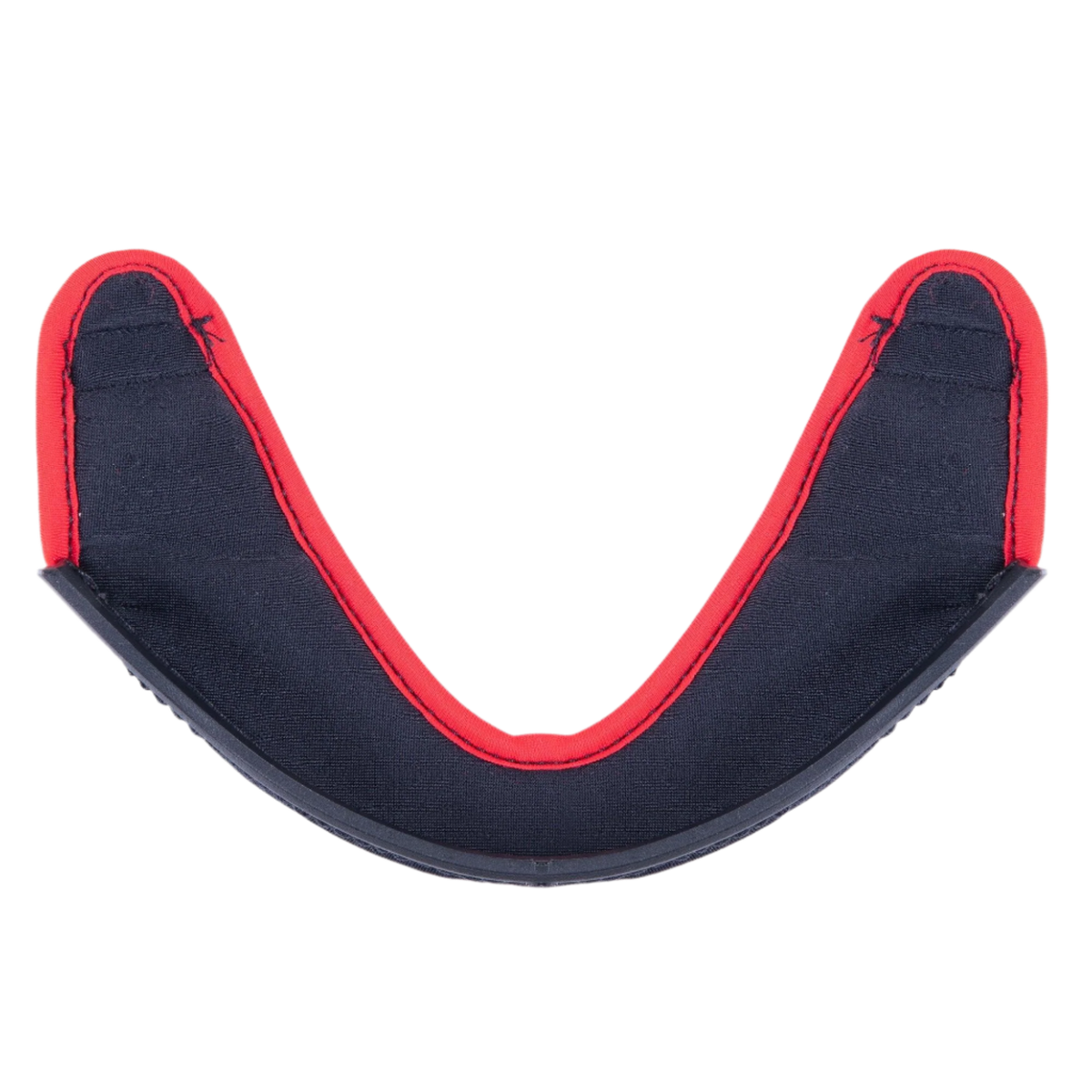 Alpinestars Supertech R10 Kinnvorhang, Helmzubehör, dunkelgraues Gewebe mit einem markanten rot bestickten Rand und einer gebogenen schwarzen Kunststoffkante, offizielles Ersatzteil für S-R10 Helme