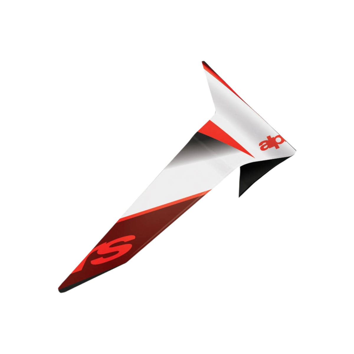 Spoiler standard Alpinestars Supertech R10 Team, accessoire pour casque de moto, finition brillante noir carbone, rouge et blanc, pièce de rechange aérodynamique au design angulaire et logos graphiques audacieux.