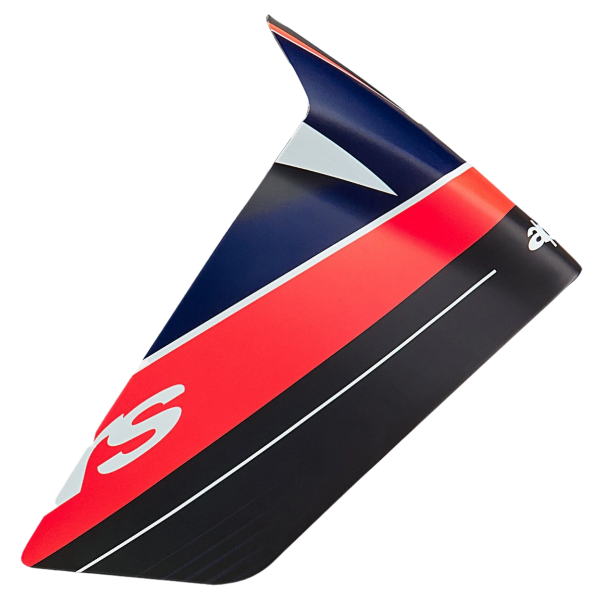 Alpinestars Supertech R10 Team Race Spoiler, helmaccessoire, carbon zwart, fluo rood en mat donkerblauw, aerodynamisch vleugelprofiel, matte afwerking met opvallende kleurpanelen, vervangingsonderdeel voor motorracehelmen