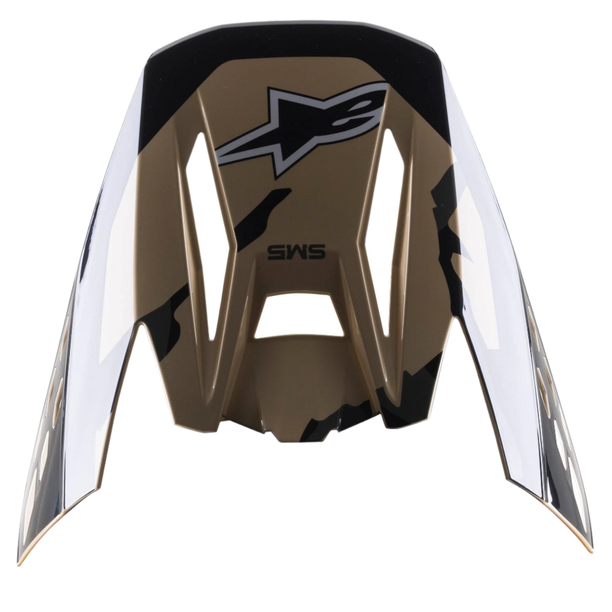 Alpinestars S-M5 Rover Visier, Ersatz-Helmschirm, Sand Tangerine Camo Glänzend, braune Basis mit schwarzen Camouflage-Akzenten, mit Alpinestars-Logo und SM5-Branding, kantiges Design für Motocross-Helme
