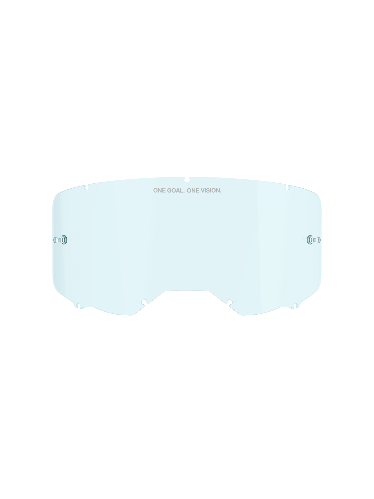 Alpinestars Vision 8-5-3 Smoke Lens, Goggle Replacement Lens, Light Blue semi-transparent tint, polycarbonate construction, curved design with ONE GOAL ONE VISION text, attachment points for tear-offs