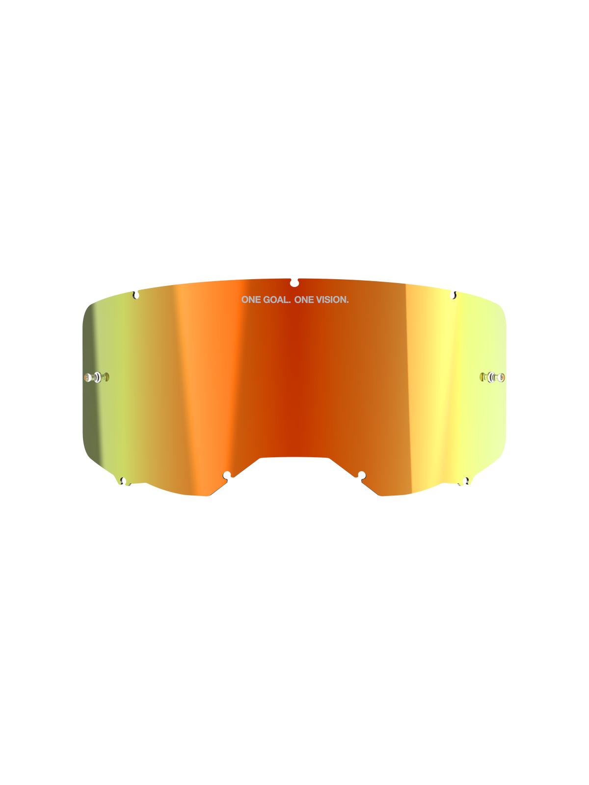 Alpinestars Vision 8-5-3 Mirror Lens, accessoire pour lunettes de motocross, finition miroir rouge avec dégradé orange et jaune, texte « ONE GOAL. ONE VISION. », supports de tear-off intégrés et bords entaillés pour une fixation sécurisée
