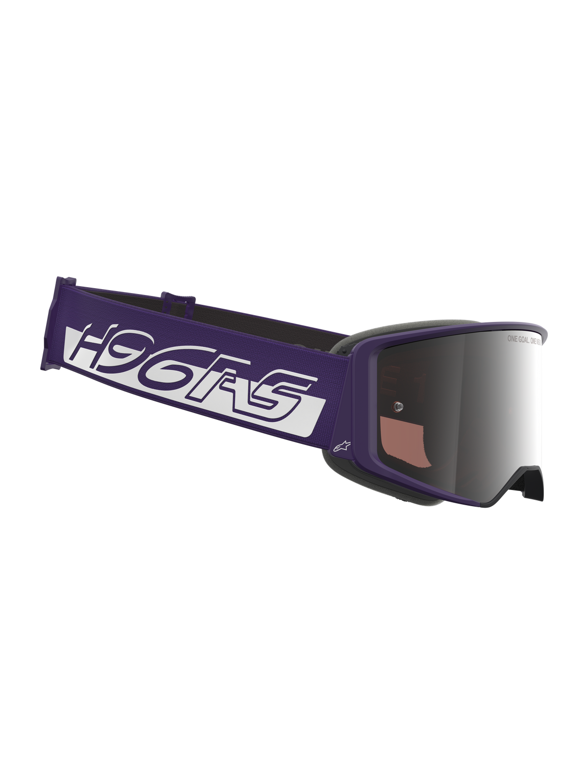 Limited Edition HUNTA96 XXV Supertech Vision Goggles, Motocross-Brille, Lila und Weiß, mit silbernen Spiegelgläsern, breites lila Band mit markantem weißen Branding, eleganter lila Rahmen, professioneller Augenschutz für den Offroad-Rennsport