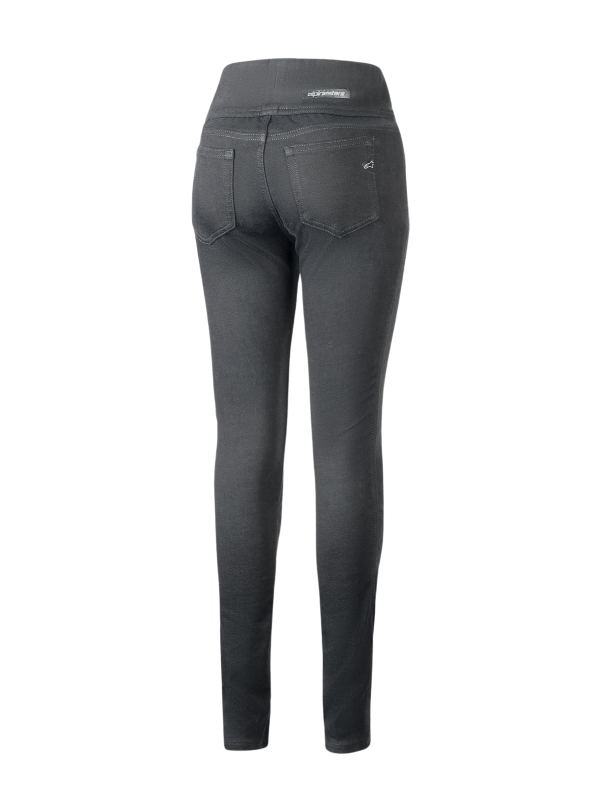 Alpinestars Shuri Damen-Leggings Summer, Schwarz, Rückansicht von schmal geschnittenen Motorrad-Leggings, mit High-Waist-Design, zwei Gesäßtaschen und dezentem Alpinestars-Branding an der Tasche und am Bund