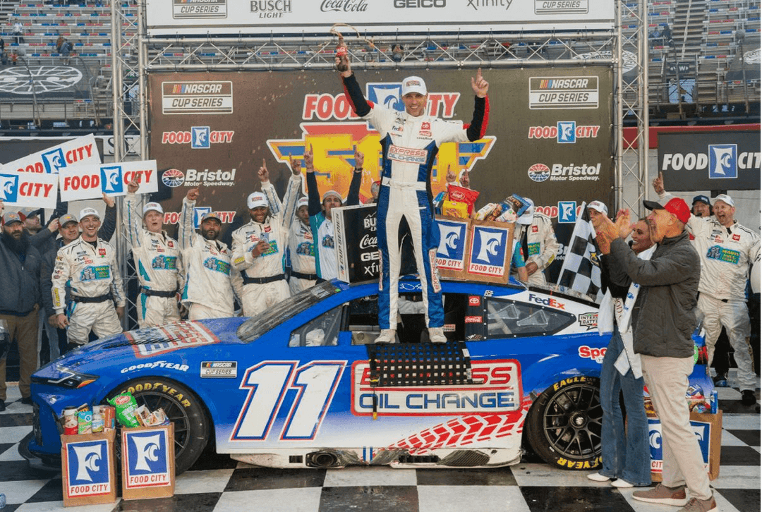 DENNY HAMLIN TASTES NASCAR CUP SERIES SUCCESS WITH VICTORY AT BRISTOL MOTOR SPEEDWAY, TENNESSEE