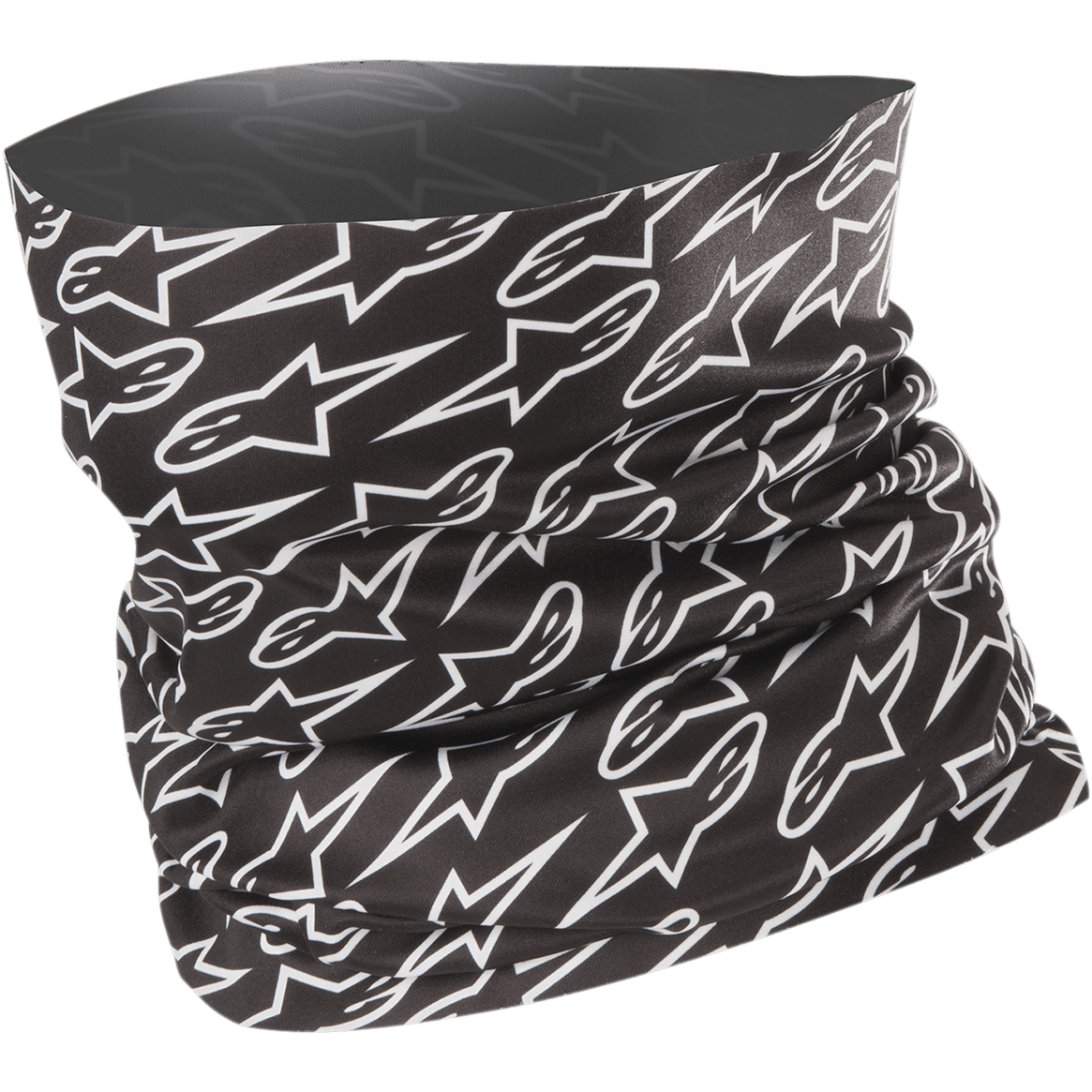 Alpinestars Neck Tube, Motorrad-Halswärmer, Schwarz mit durchgehendem weißem Sternlogo-Muster, leichtes elastisches Material, konzipiert für Windschutz im Frühling und Sommer