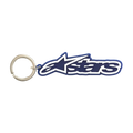 Alpinestars porte-clés Blaze, accessoire de sportswear, bleu et blanc, construction en caoutchouc 3D avec logo et anneau métallique, inspiré par la course automobile
