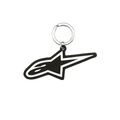 Alpinestars Ageless Schlüsselanhänger, 3D-Gummi-Schlüsselanhänger, schwarz-weißes Blaze-Logo-Design, silberner Metall-Snap-Ring, vom Motorsport inspiriertes Accessoire