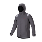 Veste de pluie Alpinestars A-Dura, veste imperméable pour VTT, gris titane foncé, modèle à capuche avec logo étoile rouge, détails gris clair sur les épaules, poignets réglables avec velcro, équipement technique haute performance pour VTT