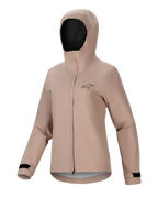 Alpinestars Stella A-Dura Rain Jacket, veste de pluie de cyclisme pour femme, brun clair, conception à capuche avec fermeture éclair frontale et rabat tempête, poignets réglables à velcro noirs, petit logo sur la poitrine, matière performante imperméable et respirante pour le VTT