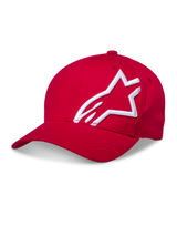 Casquette à visière courbée Alpinestars Corp Shift 2, rouge, dotée d'un grand logo blanc brodé en 3D sur le côté, couronne structurée et visière courbée, couvre-chef décontracté de sport mécanique