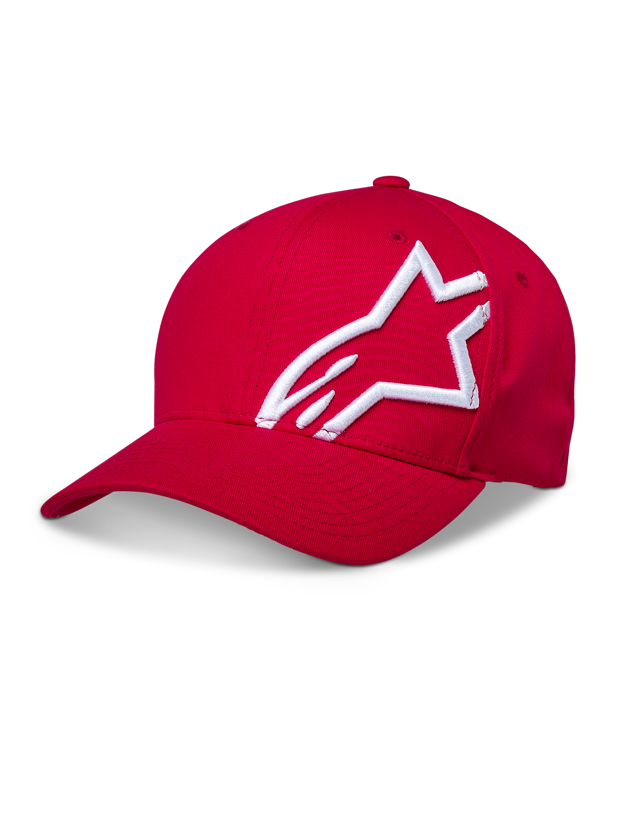 Casquette à visière courbée Alpinestars Corp Shift 2, rouge, dotée d'un grand logo blanc brodé en 3D sur le côté, couronne structurée et visière courbée, couvre-chef décontracté de sport mécanique