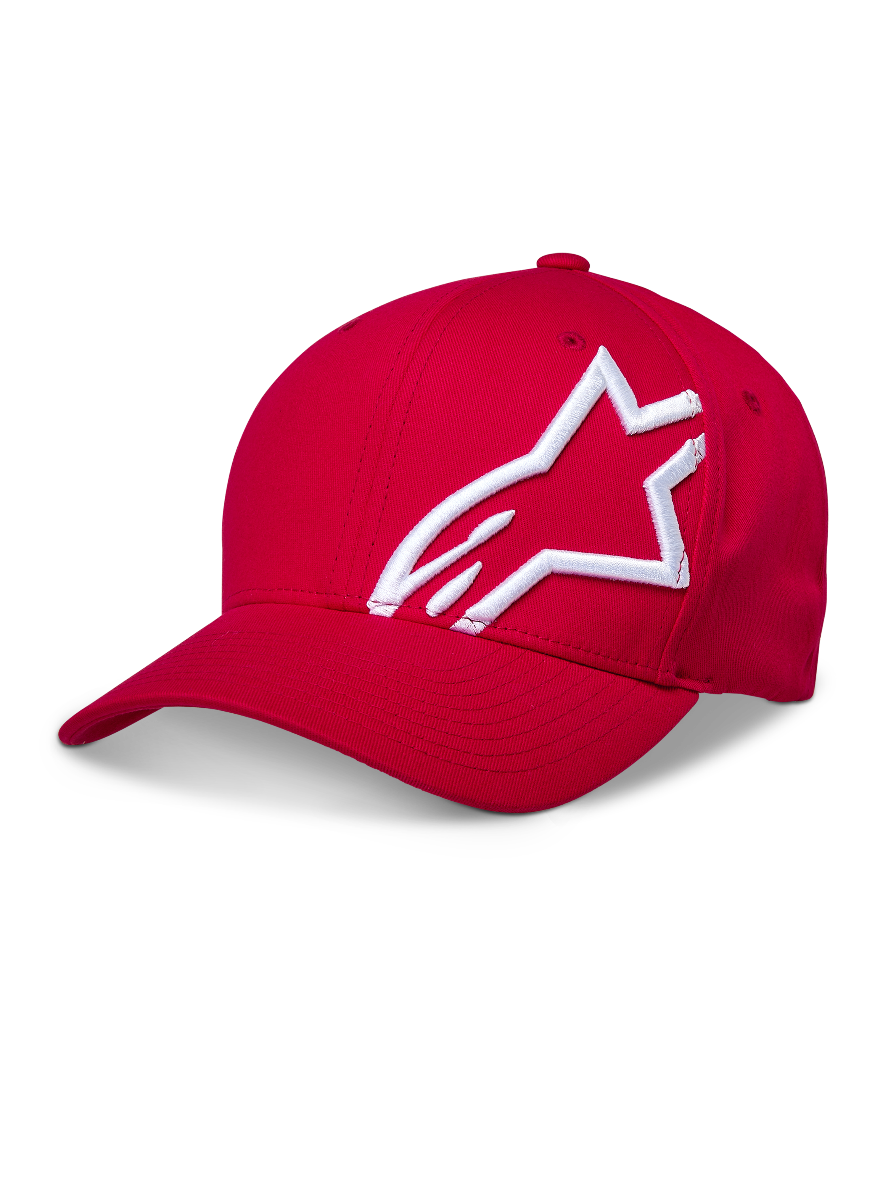Casquette à visière courbée Alpinestars Corp Shift 2, rouge, dotée d'un grand logo blanc brodé en 3D sur le côté, couronne structurée et visière courbée, couvre-chef décontracté de sport mécanique