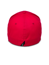 Alpinestars Corp Shift 2 Curved Brim, rouge, vue arrière montrant le design dos flexible et une petite étiquette logo Alpinestars noire, couronne structurée en sergé extensible rouge, casquette casual motorsport