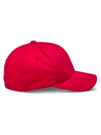 Alpinestars Corp Shift 2 Curved Brim Cap, rouge, vue de profil montrant une couronne structurée et une visière courbée, tissu en sergé extensible, couvre-chef décontracté inspiré des sports mécaniques