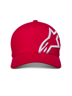 Casquette Alpinestars Corp Shift 2 à visière courbée, rouge, logo blanc brodé en 3D sur le panneau latéral, couronne structurée, visière courbée, style streetwear décontracté sport automobile