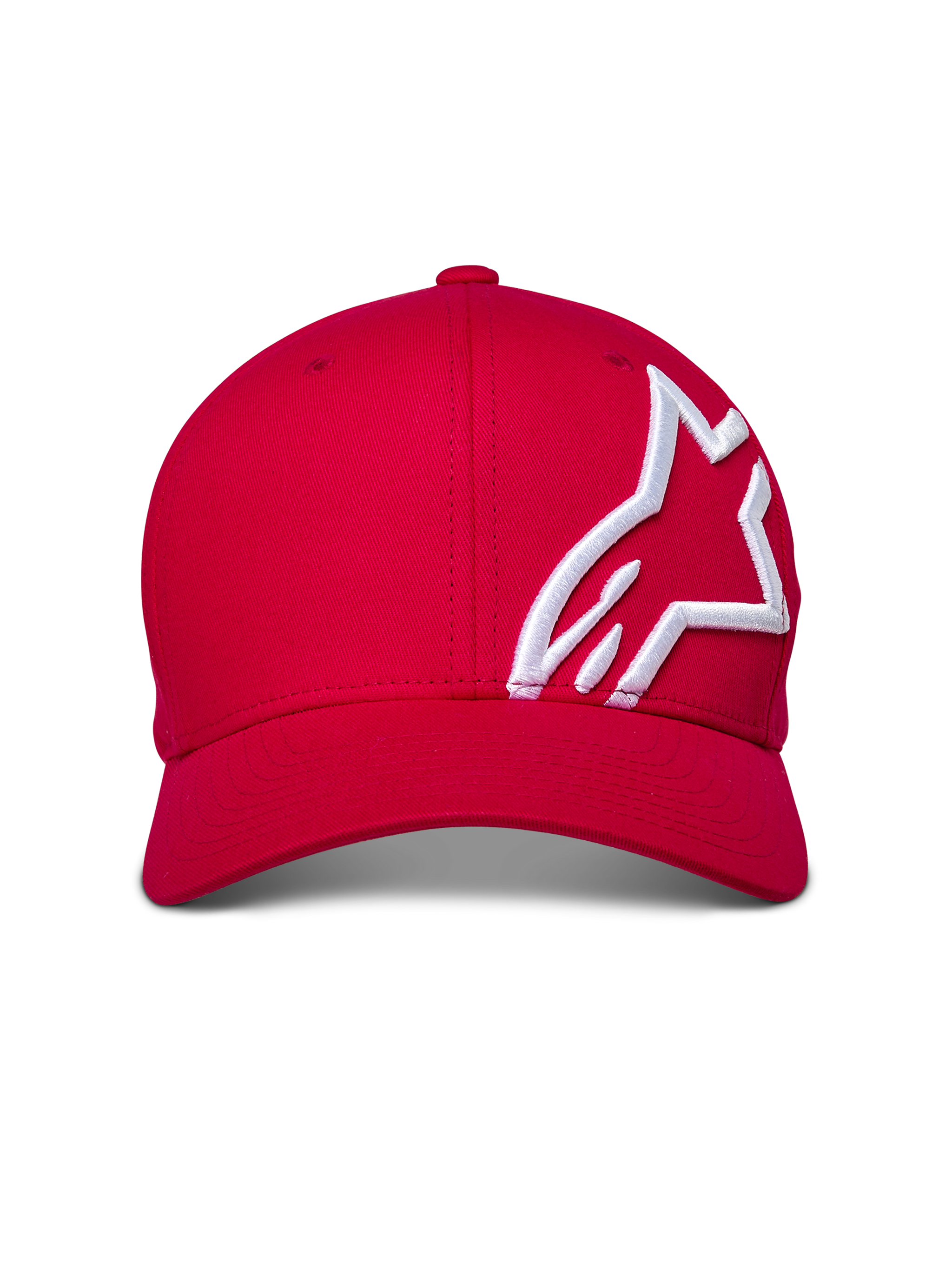 Casquette Alpinestars Corp Shift 2 à visière courbée, rouge, logo blanc brodé en 3D sur le panneau latéral, couronne structurée, visière courbée, style streetwear décontracté sport automobile