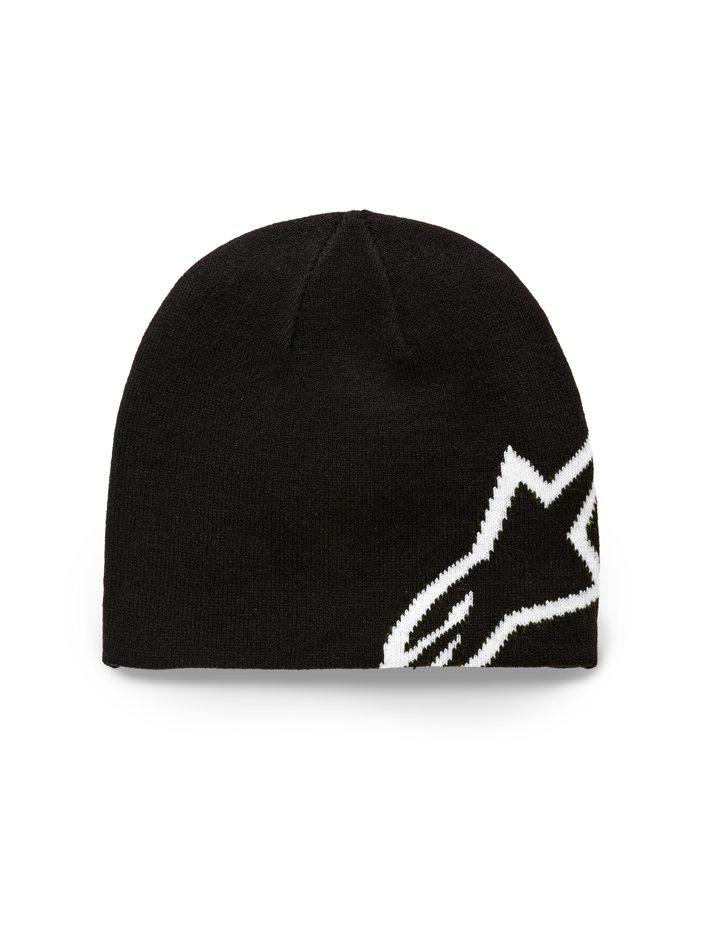 Bonnet Alpinestars Corp Shift, bonnet en maille noir, grand logo Alpinestars en jacquard blanc, construction en maille jersey, couvre-chef décontracté inspiré du sport automobile