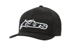 Alpinestars Blaze Flexfit Hat, casquette de baseball noire avec logo brodé en 3D blanc, visière incurvée, couronne structurée à six panneaux avec œillets de ventilation, couvre-chef motorsport décontracté