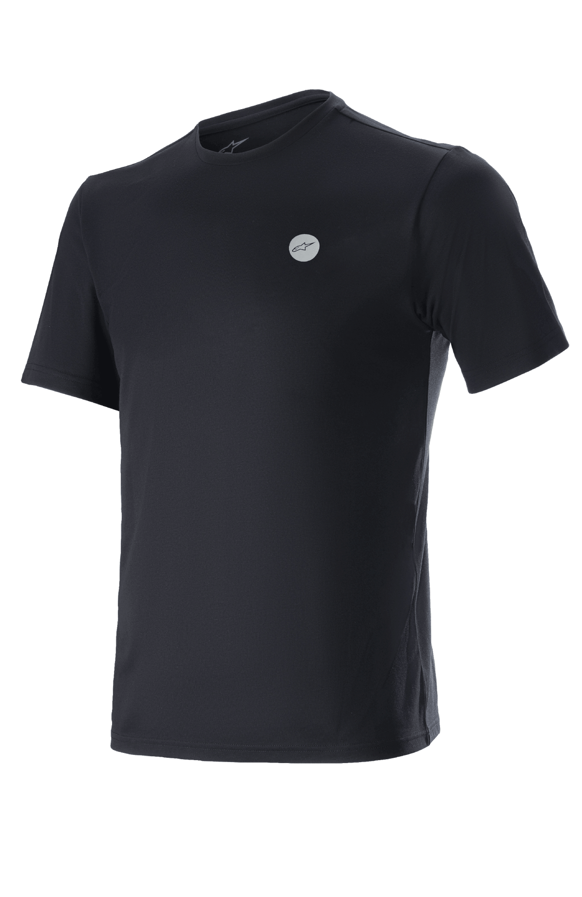 Alpinestars Dot Tech Tee, T-shirt met korte mouwen, zwart, klein cirkelvormig logo met Alpinestars-ster op de borst, performance MTB-kleding