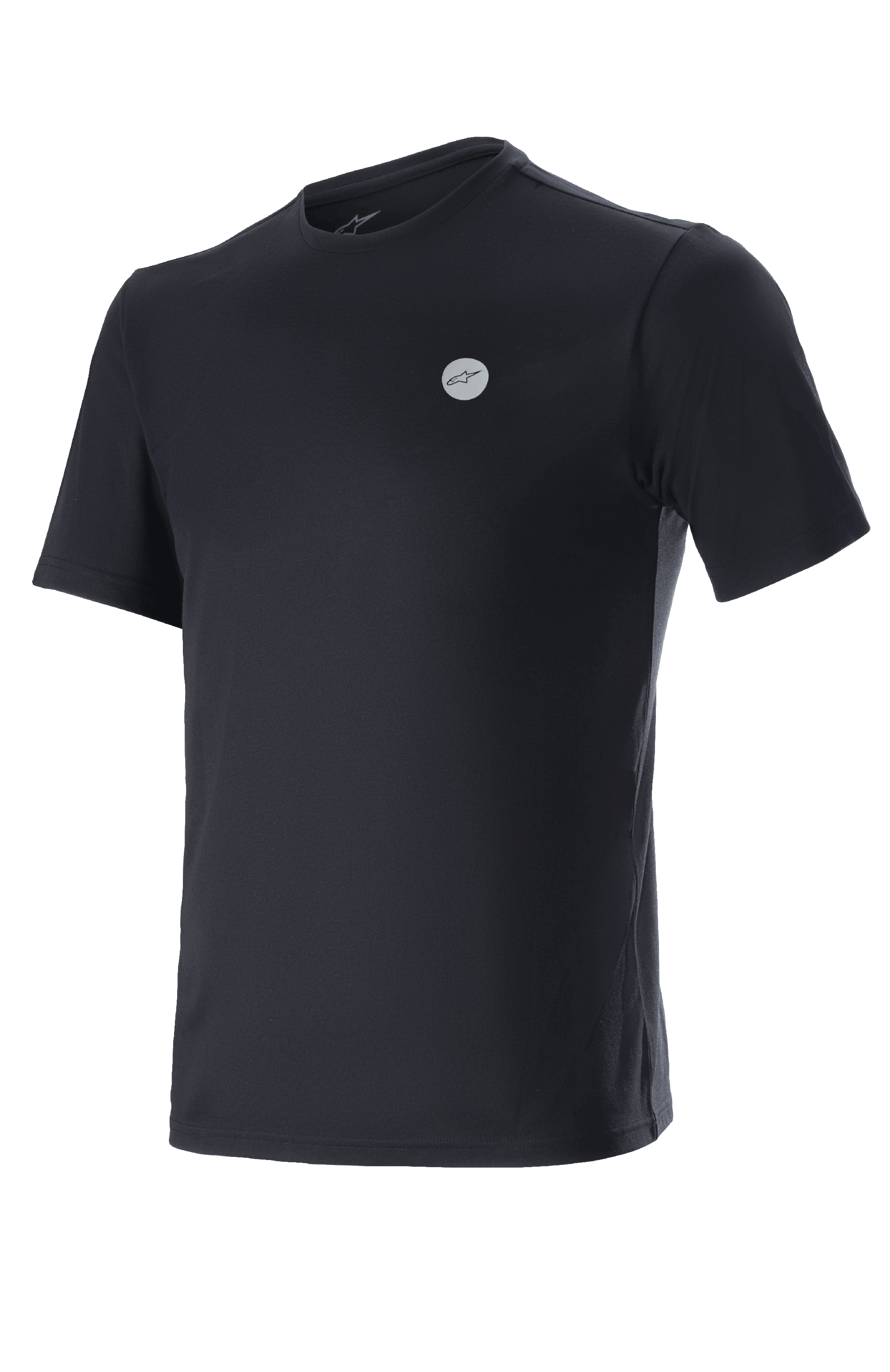 Alpinestars Dot Tech Tee, T-shirt met korte mouwen, zwart, klein cirkelvormig logo met Alpinestars-ster op de borst, performance MTB-kleding