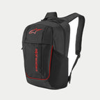 Sac à dos Alpinestars GFX V2, noir et rouge, sac à dos sportswear de taille moyenne avec logo Astars rouge et marquage vertical, poche latérale en filet pour bouteille d'eau et bretelles rembourrées en maille aérée