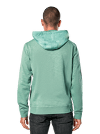 Alpinestars Rooted Hoodie, vert, vue de dos d'un homme portant un sweat à capuche décontracté en french terry chiné, avec une capuche superposée, des poignets et un ourlet côtelés, design sportswear moderne