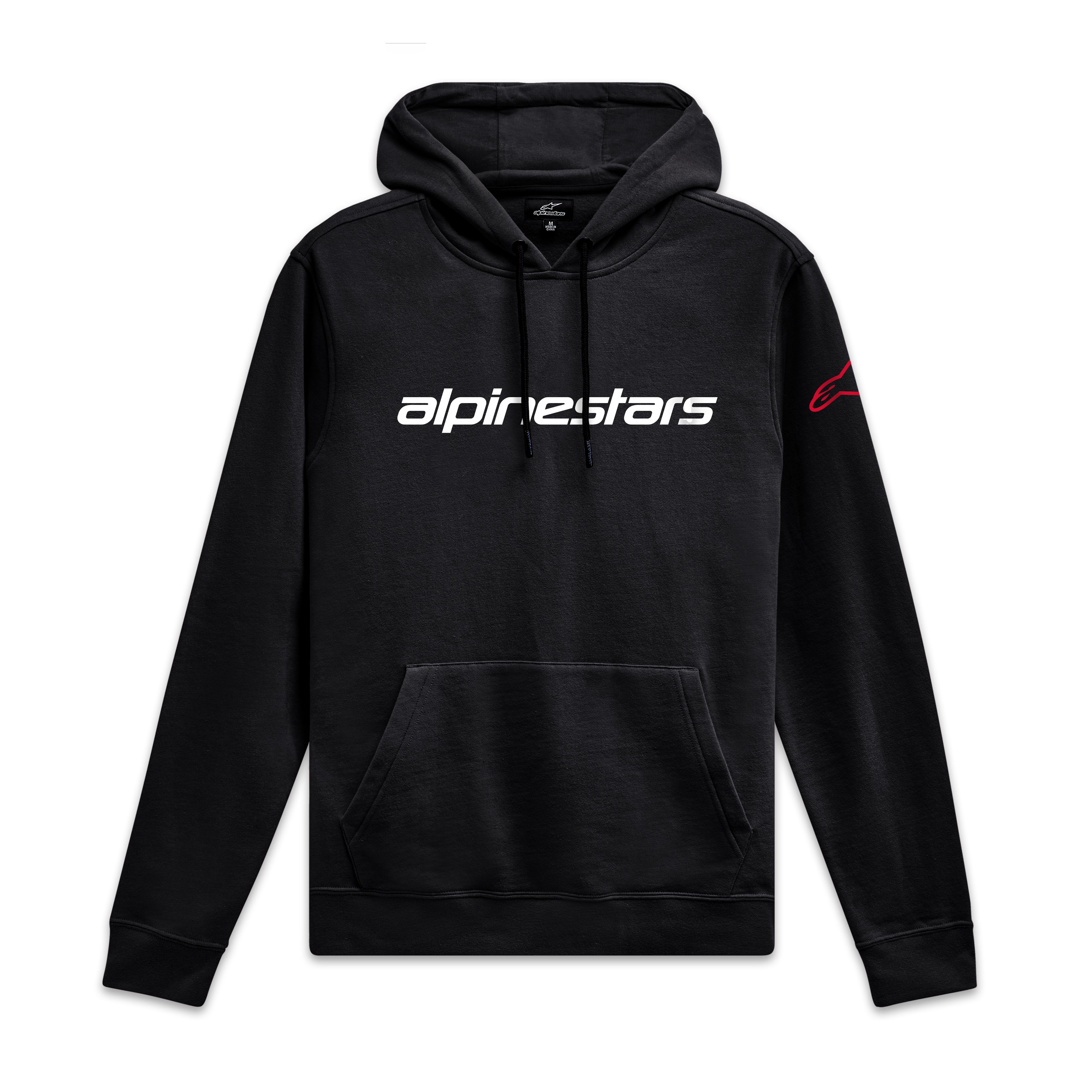 Alpinestars Sweat À Capuche Linear Wordmark V3, sweat à capuche de sportswear noir avec logo blanc sur la poitrine et marquage rouge sur la manche