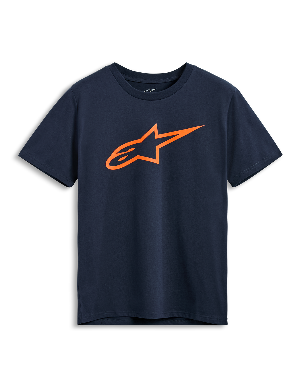Alpinestars Ageless 2.0 CSF Tee, t-shirt à manches courtes, bleu marine, logo Astars orange, vêtement de sport automobile décontracté