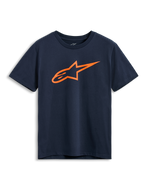 Alpinestars Ageless 2.0 CSF Tee, t-shirt à manches courtes, bleu marine, logo Astars orange, vêtement de sport automobile décontracté