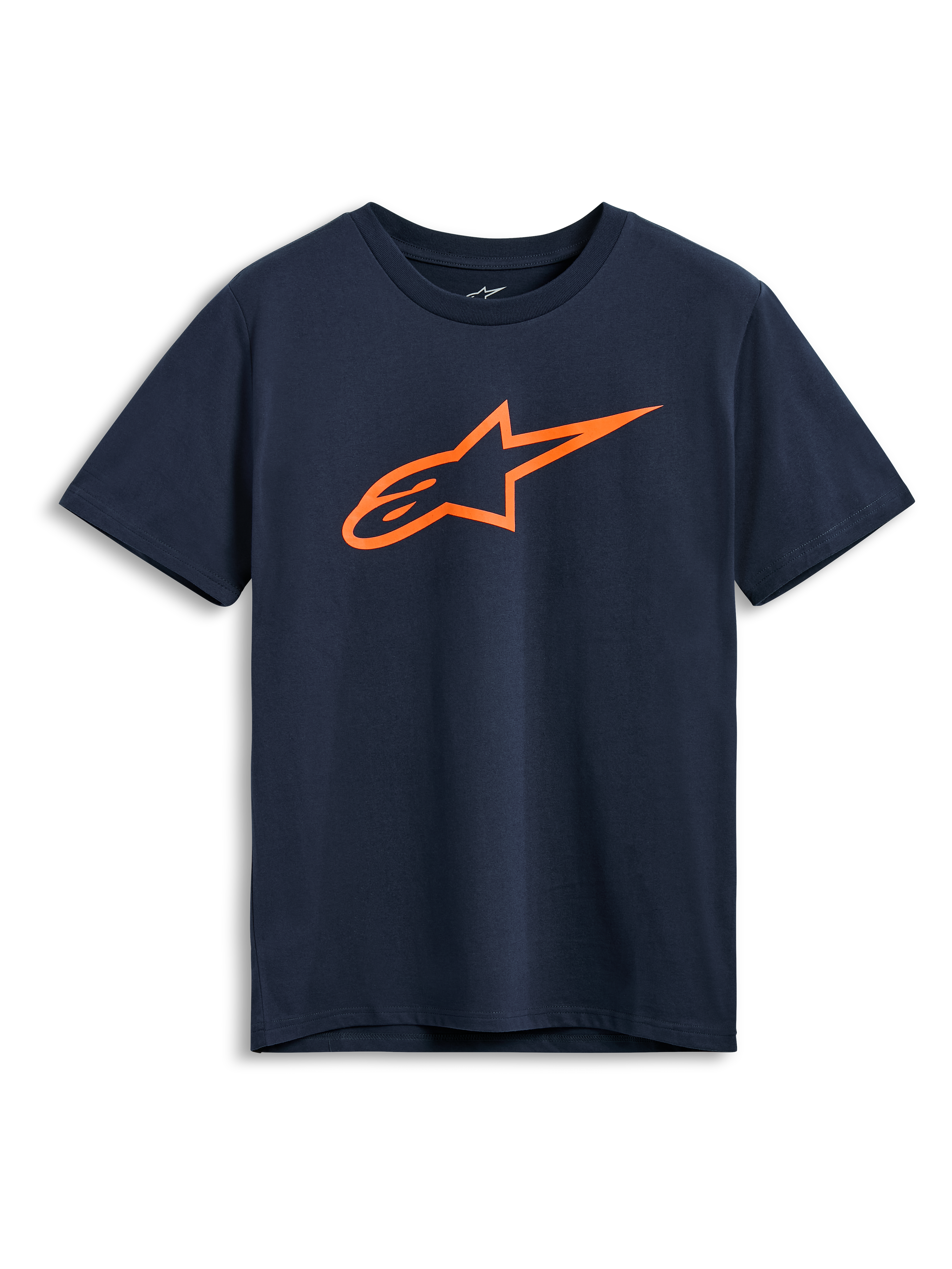 Alpinestars Ageless 2.0 CSF Tee, t-shirt à manches courtes, bleu marine, logo Astars orange, vêtement de sport automobile décontracté