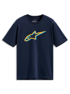 Alpinestars Ageless Shadow CSF Tee, T-shirt met korte mouwen, donkerblauw, oranje en lichtblauw Ageless Shadow-logo op de borst, casual sportkleding