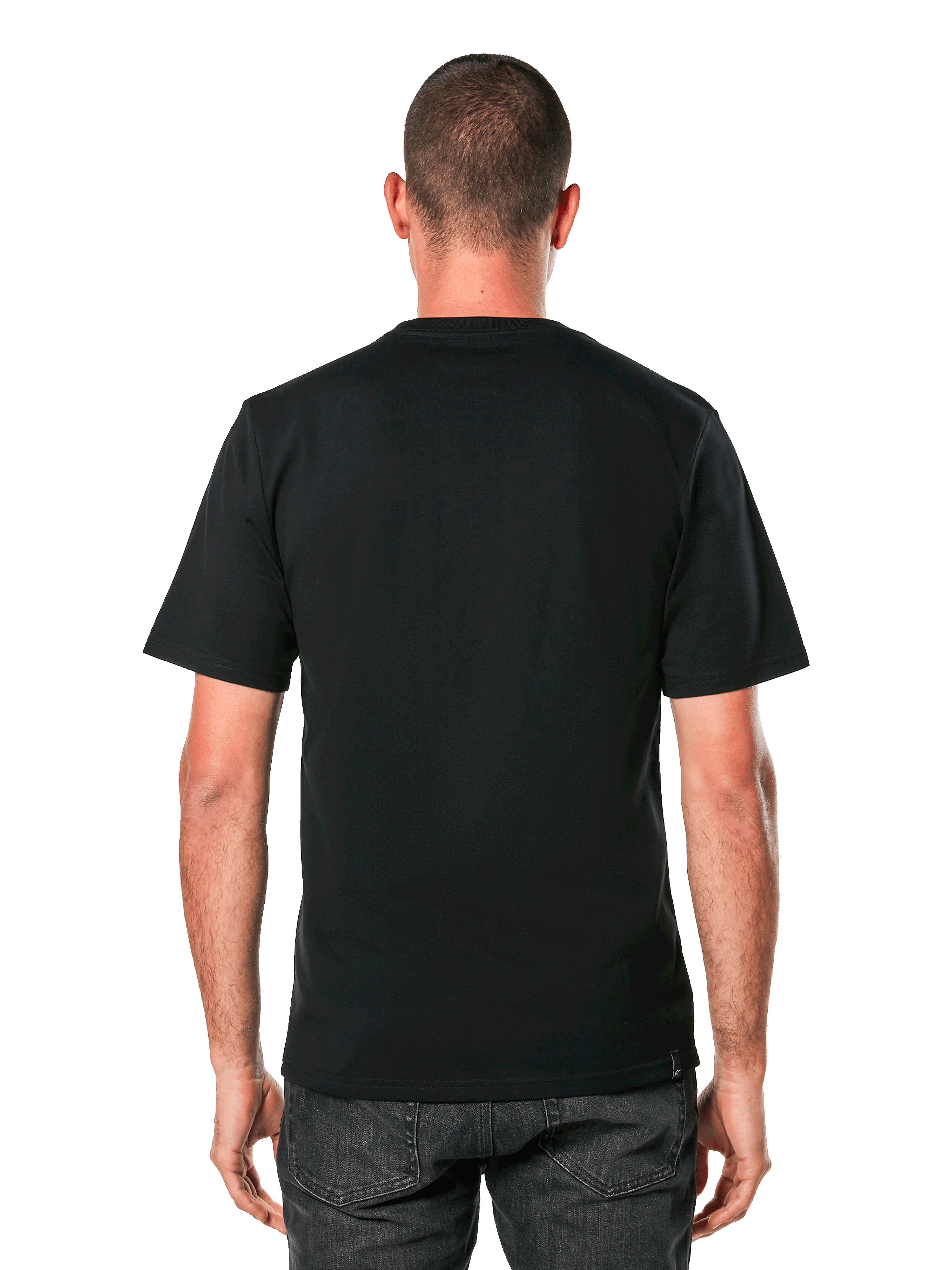 Alpinestars Always 2.0 CSF Tee, t-shirt à manches courtes, noir, vue arrière montrant le design uni du dos, porté par un mannequin, style sportswear décontracté