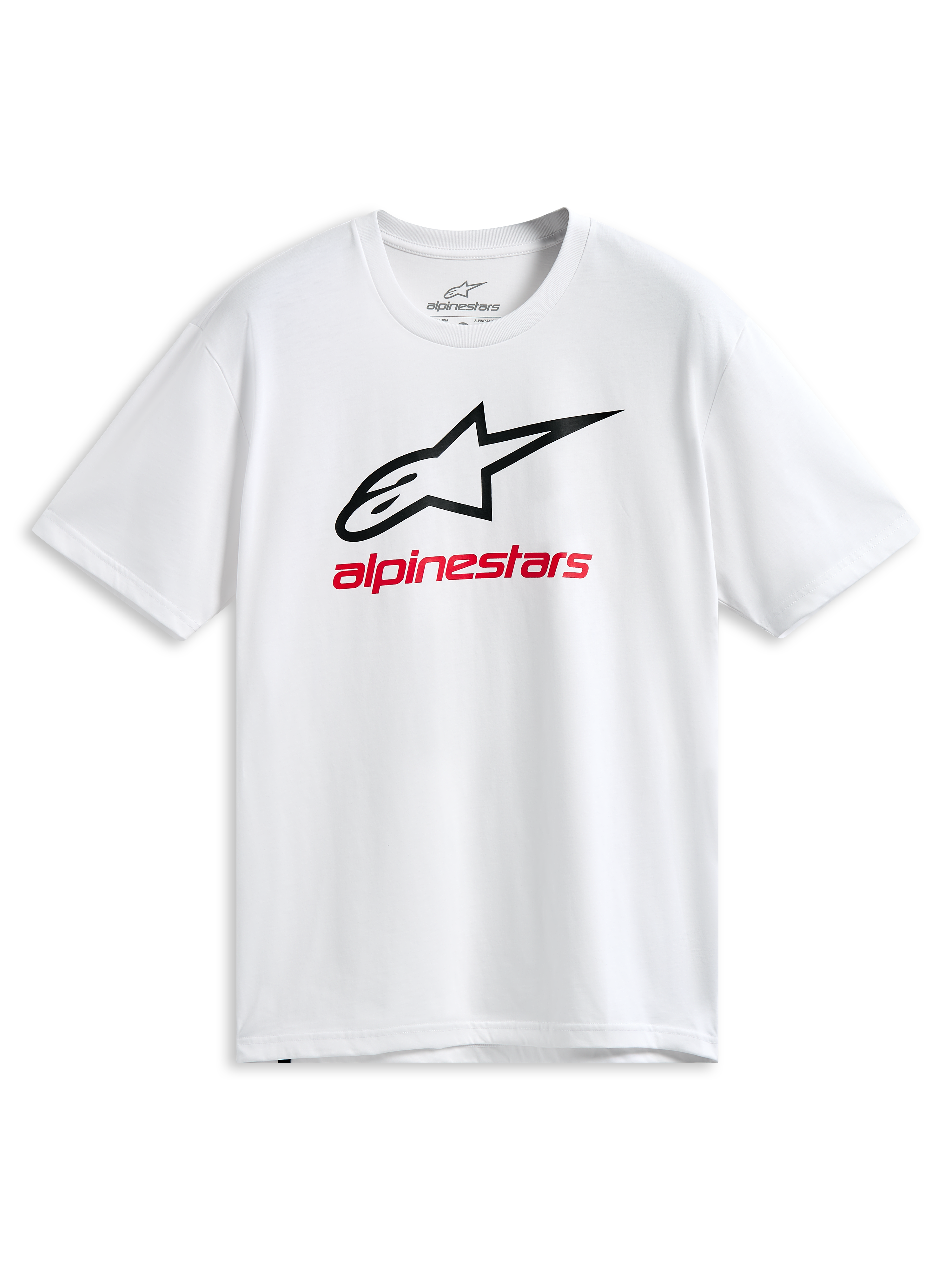 Alpinestars Always 2.0 CSF Tee, T-shirt met korte mouwen, wit, Astars-logo met zwarte omtrek en rode Alpinestars-graphic, casual motorsport sportkleding