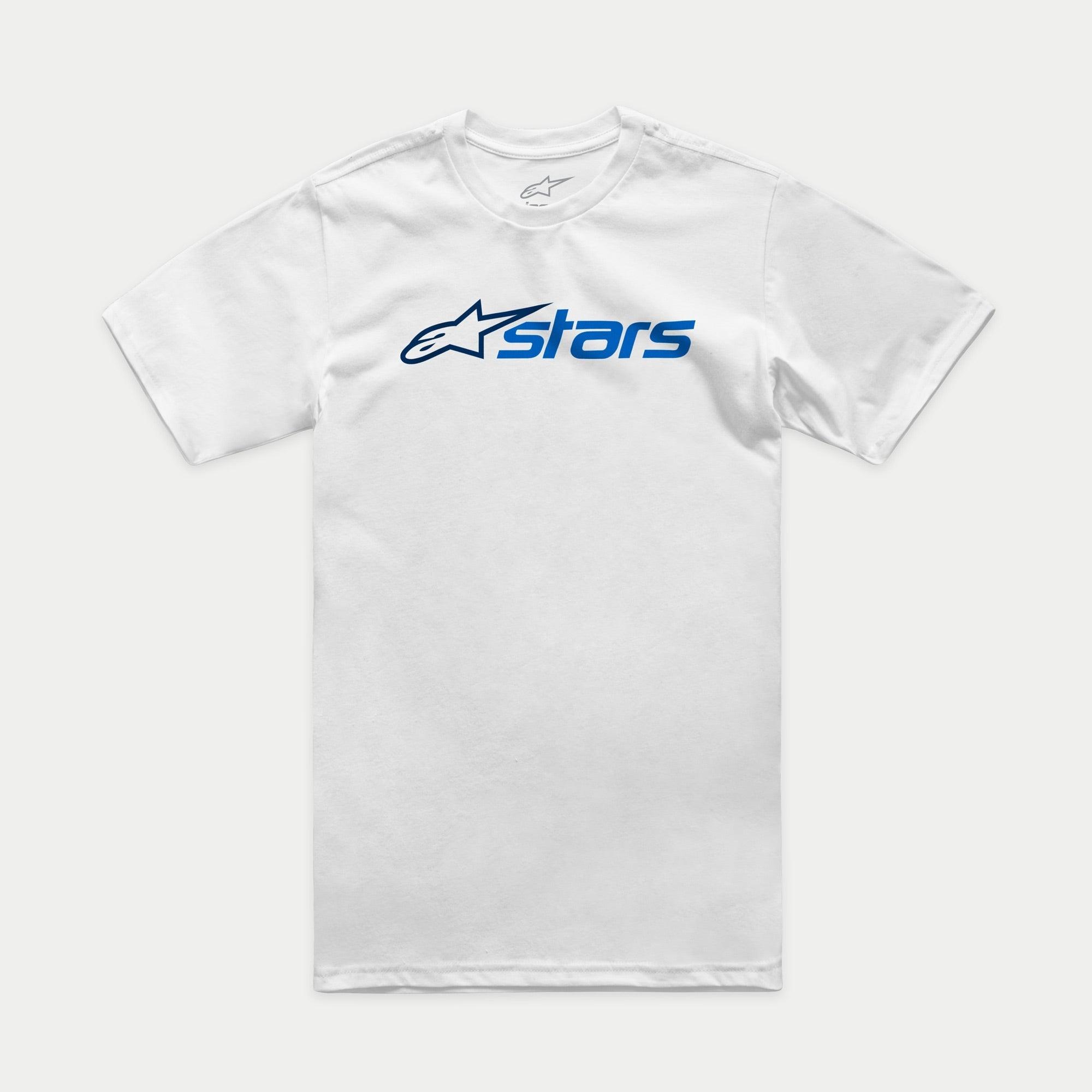 Alpinestars Blaze 2.0 CSF Tee, t-shirt à manches courtes, blanc, logo Astars bleu marine, style streetwear décontracté inspiré du sport automobile