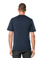 Alpinestars Blaze 2.0 CSF Tee, Kurzarm-T-Shirt, Navyblau, Rückansicht am Modell, lässige, vom Motorsport inspirierte Streetwear