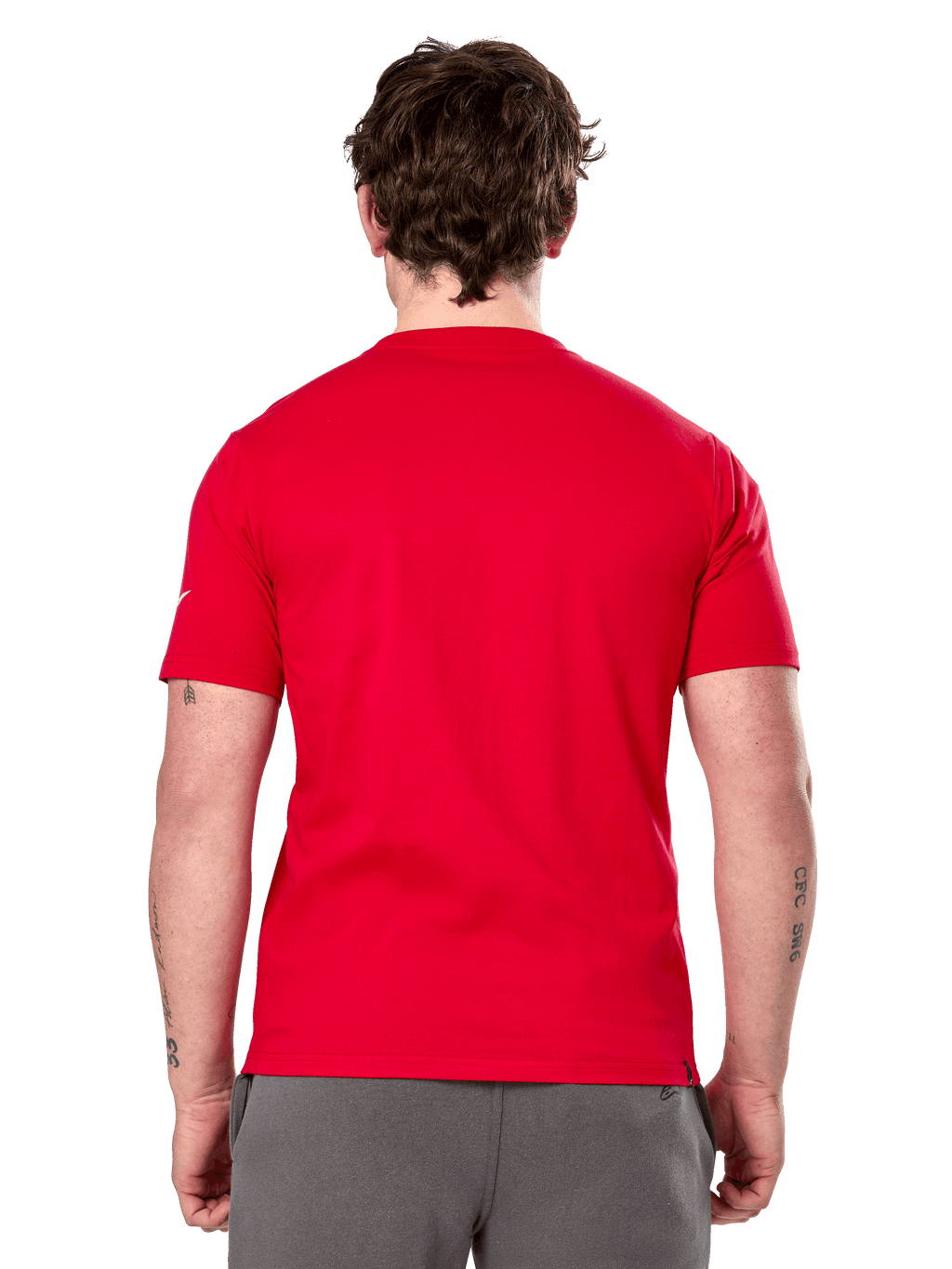 Alpinestars Linear Wordmark 2.0 CSF Tee, T-shirt met korte mouwen, rood, achteraanzicht, effen rood met klein wit logo op de mouw, casual design geïnspireerd op de motorsport