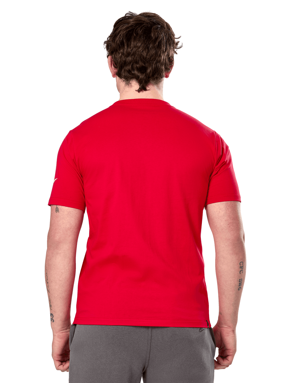 Alpinestars Linear Wordmark 2.0 CSF Tee, T-shirt met korte mouwen, rood, achteraanzicht, effen rood met klein wit logo op de mouw, casual design geïnspireerd op de motorsport