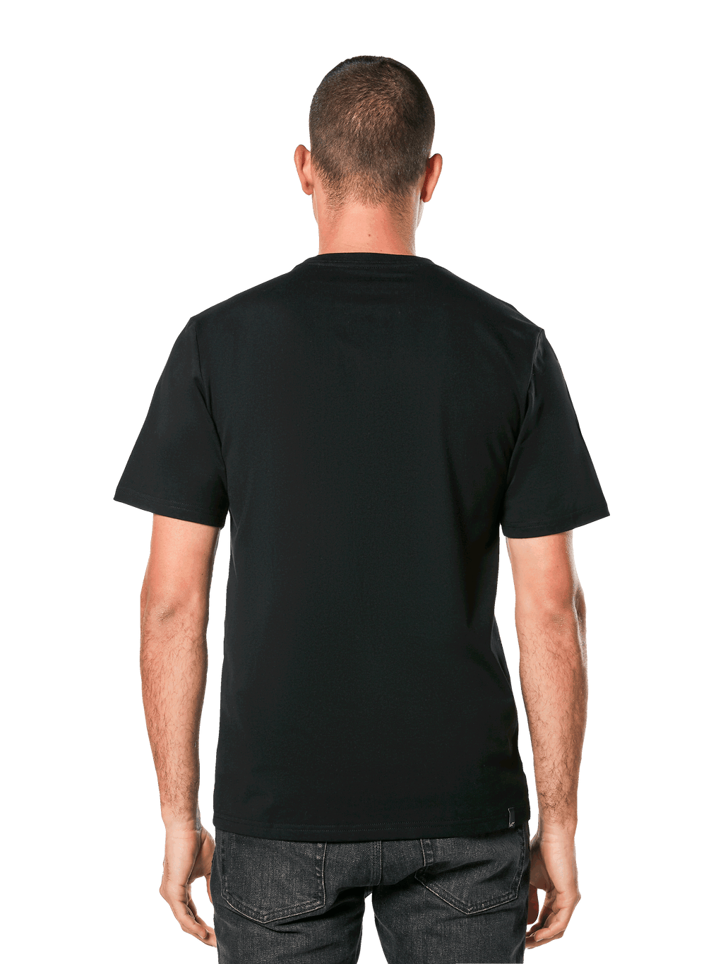 T-shirt Alpinestars MX Helmet CSF, t-shirt à manches courtes, noir, vue de dos sur un modèle, streetwear motorsport décontracté