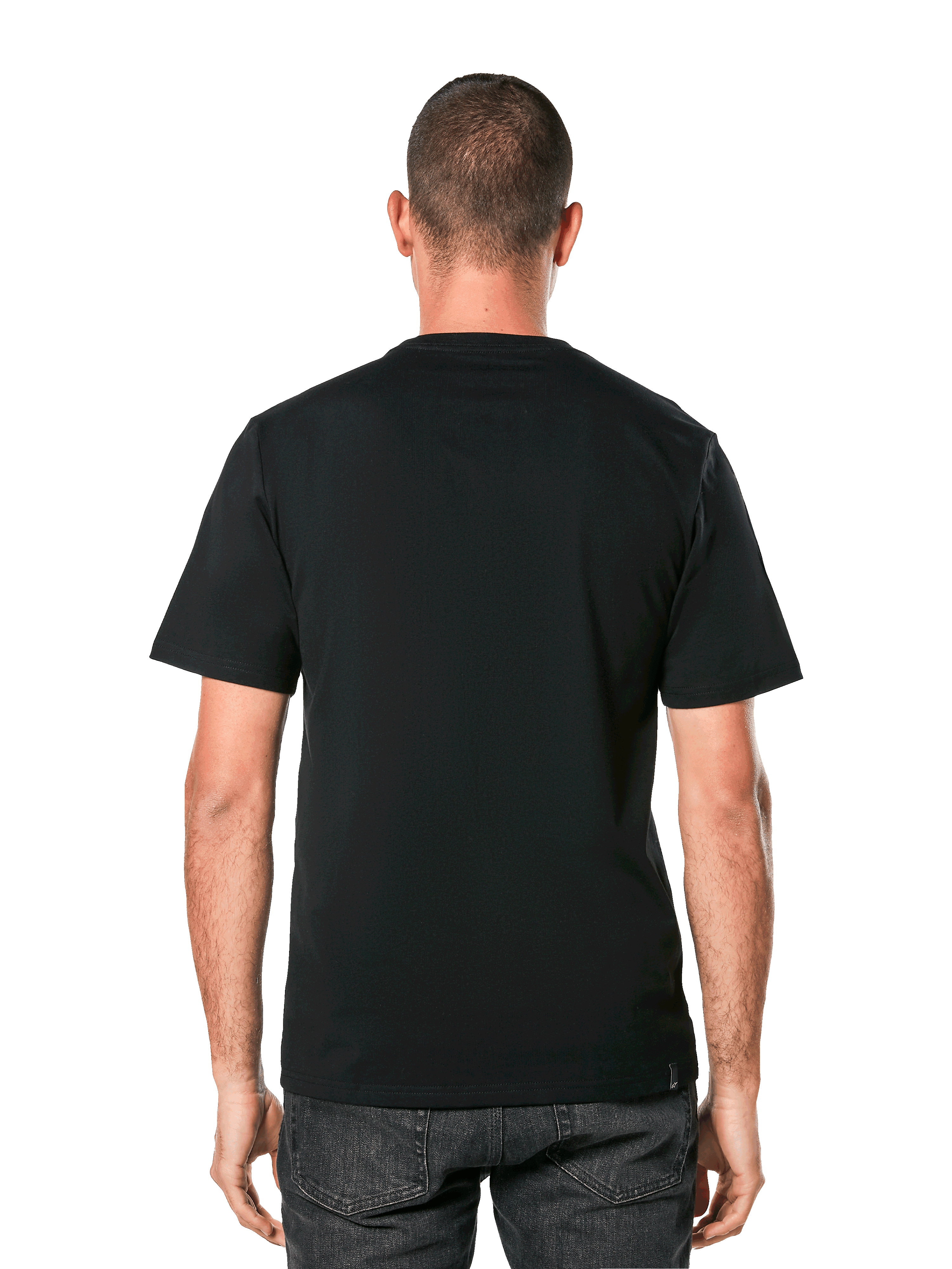 T-shirt Alpinestars MX Helmet CSF, t-shirt à manches courtes, noir, vue de dos sur un modèle, streetwear motorsport décontracté