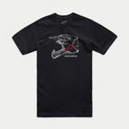 T-shirt Alpinestars MX Helmet CSF, t-shirt à manches courtes, noir, graphisme filaire blanc de casque MX avec logo et texte Alpinestars rouges, streetwear motorsport décontracté