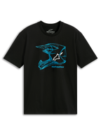 Alpinestars CSF Tee, t-shirt à manches courtes, noir et bleu, motif contour de casque MX bleu avec logo blanc, vêtement de sport casual motorsport