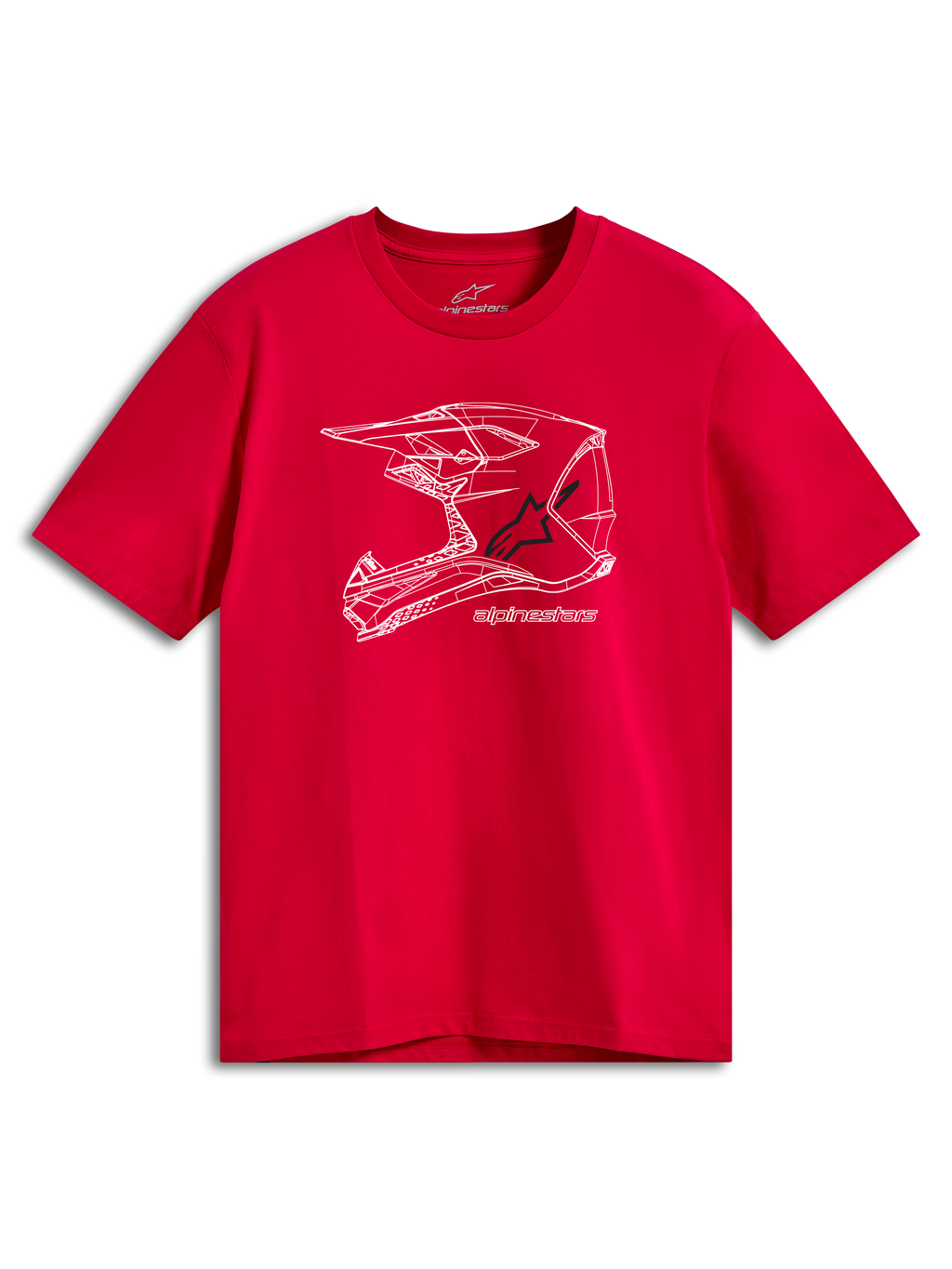 Alpinestars CSF Tee, t-shirt à manches courtes, rouge, graphique de casque MX blanc sur le devant, streetwear motorsport décontracté