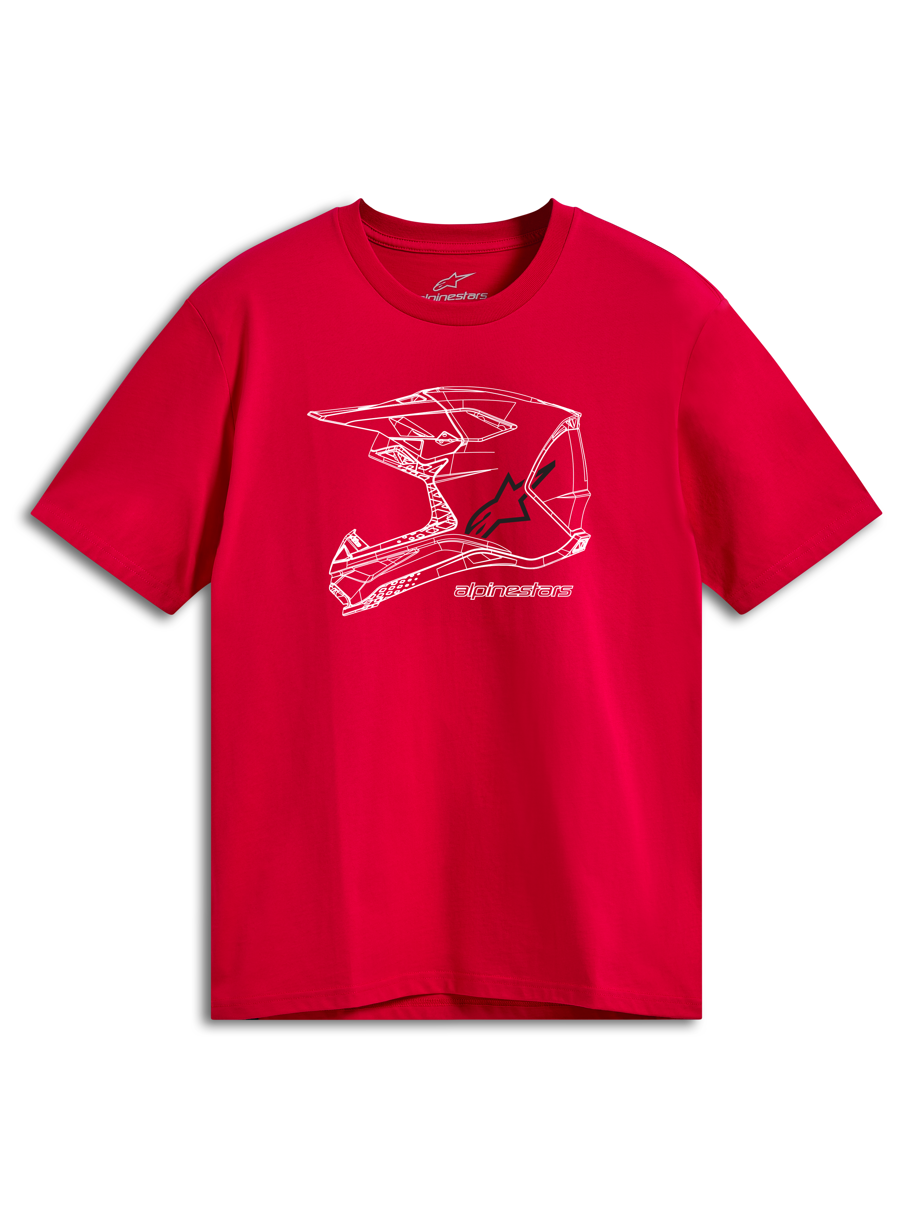 Alpinestars CSF Tee, t-shirt à manches courtes, rouge, graphique de casque MX blanc sur le devant, streetwear motorsport décontracté