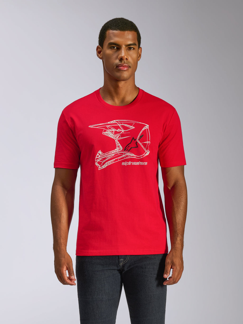 T-shirt Alpinestars CSF, t-shirt à manches courtes, rouge, motif graphique de casque MX blanc, streetwear décontracté motorsport