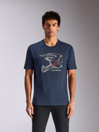 Alpinestars MX Helmet CSF Tee, T-shirt met korte mouwen, marineblauw, voorzien van een witte wireframe motorcrosshelm-graphic met een rood sterlogo, casual motorsport-geïnspireerde streetwear