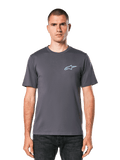 Alpinestars Horizon CSF Tee, Kurzarm-T-Shirt, Charcoal, Hellblaues Ageless-Logo auf der Brust, Lässige Motorsport-Streetwear