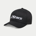 Alpinestars Blaze 2.0 Hat, black baseball cap, featuring a curved bill and structured crown, white textured Astars logo on the front, casual sportswear headwear